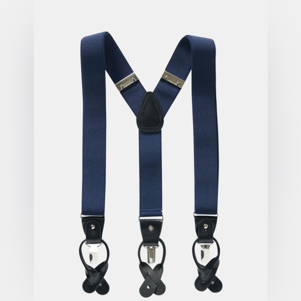 NEW In Box, Brooks Brothers Adjustable Suspenders, OS, Navy/ Brown